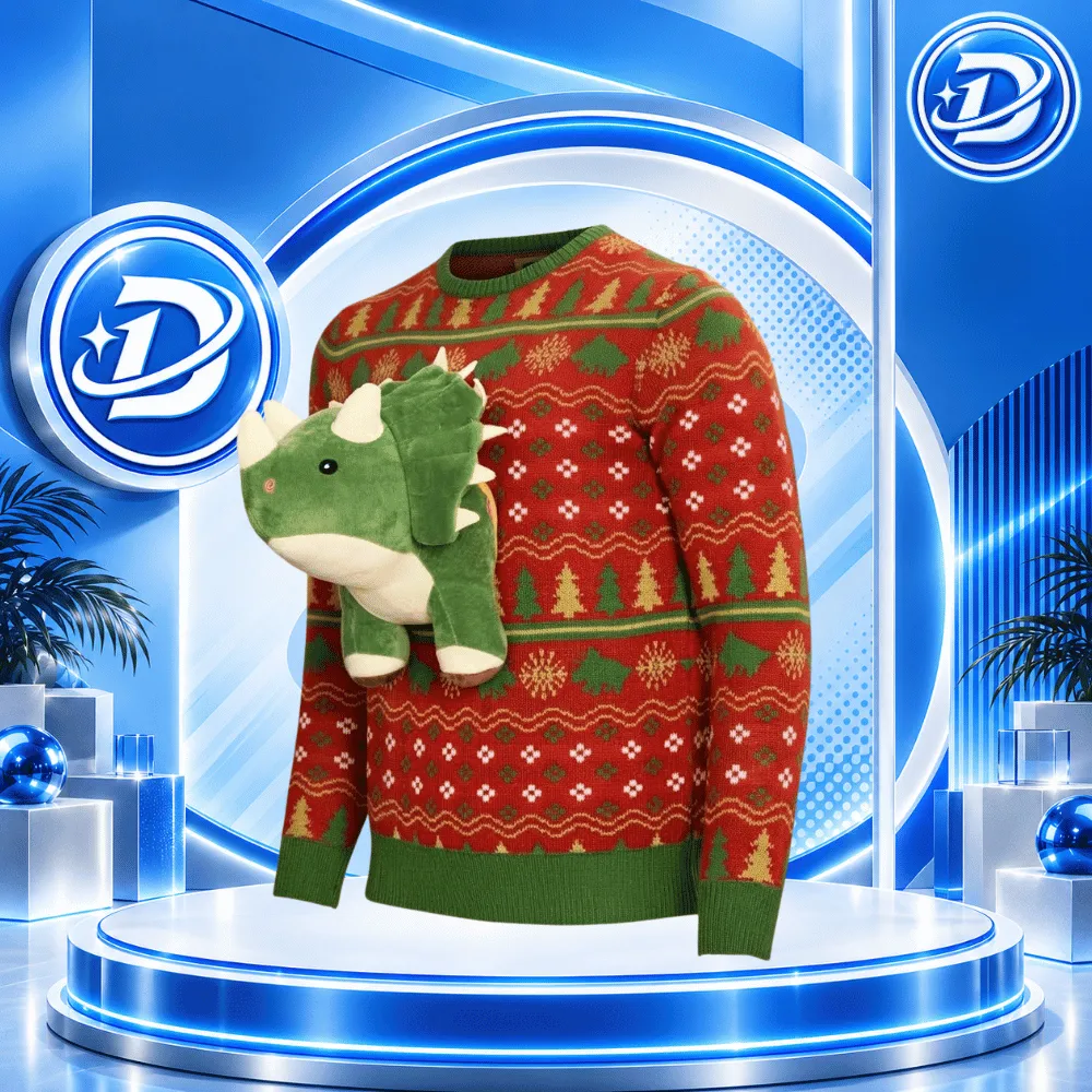Ugly Christmas SweatShirt 3D Dinosaur Triceritops Detacheable Stuffed Animal Funny Shirt